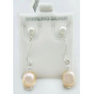 GENUINE 7 mm PEARLS DANGLING EARRINGS .925 Sterling Silver